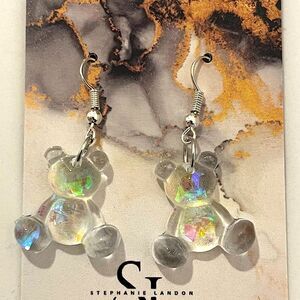 NEW Clear Yellow Confetti Resin Gummy Bear Dangle Earrings